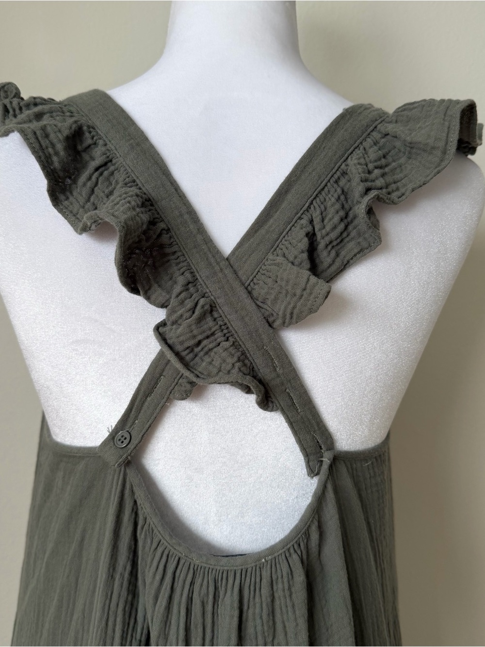 Steve Madden 100% Cotton Gauze Tiered Maxi Dress Sage Green Coastal S - Picture 4 of 5
